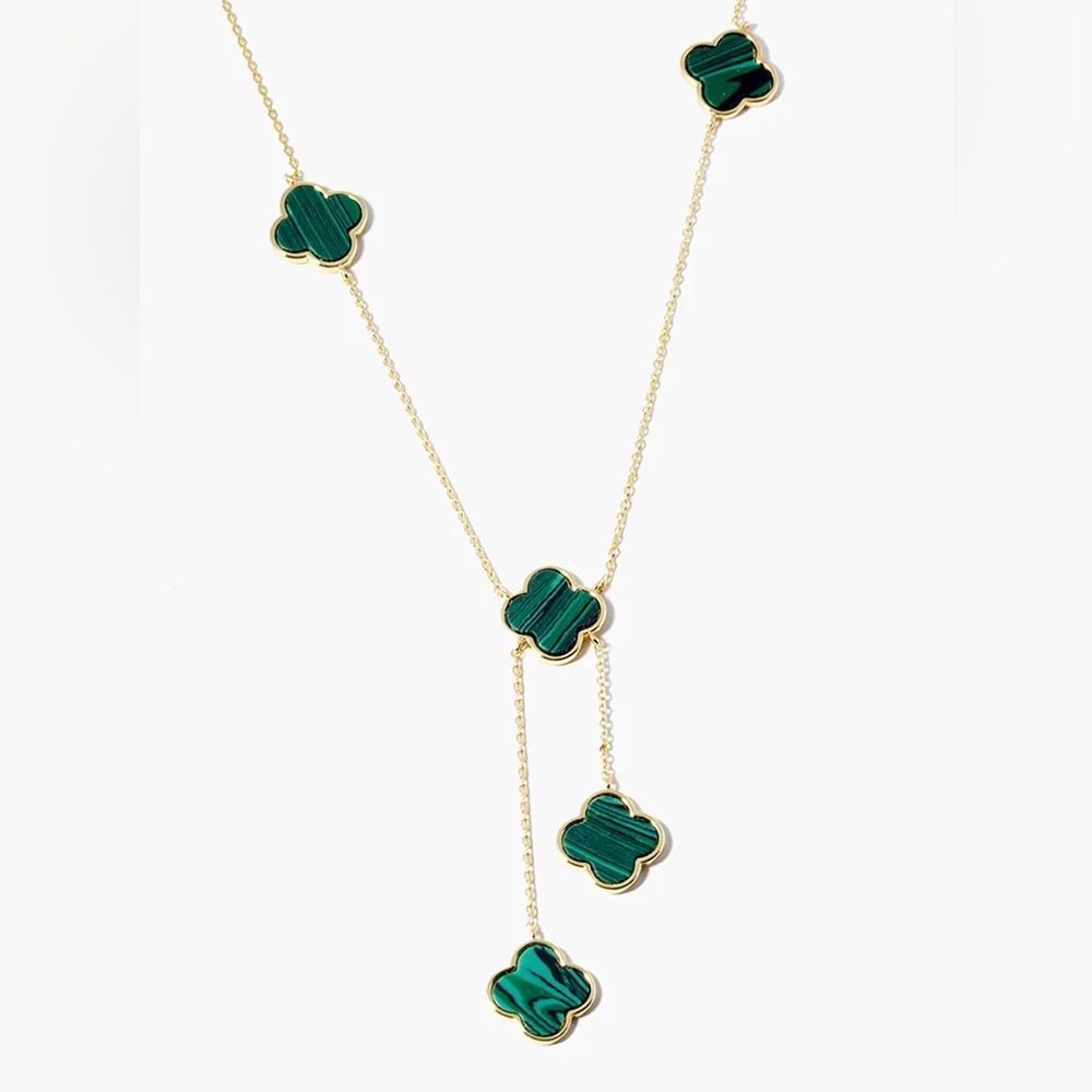 Green & Gold Clover Charm Necklace 18 Kt Gold Dipped